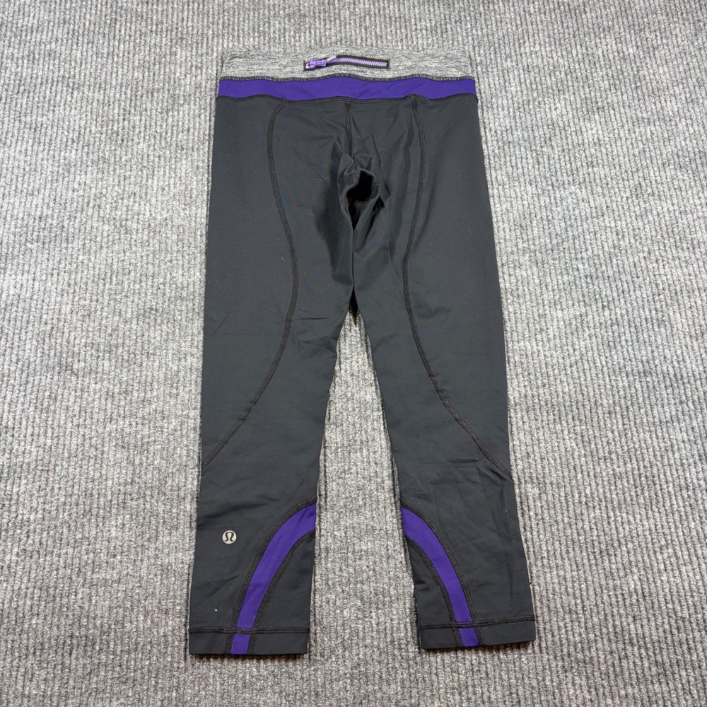 Lululemon‎ Run Inspire Crop II Leggings Black Purple Grey Size 4 Yoga Running